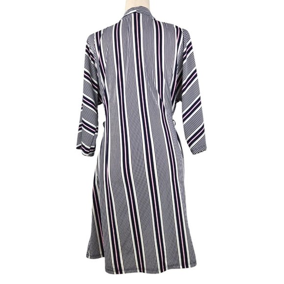 Laura Ashley Wrap Dress Size Medium Blue White Pink Striped 3/4 Sleeve - Picture 4 of 7